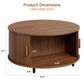 Round Coffee Table with Storage,31.5" Modern Coffee Table with 360° Curved Sliding Door,Fluted Wood Accent Coffee Tablee