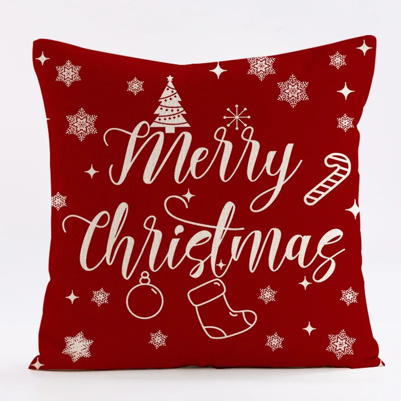 Red Snowflake Deer Christmas Pattern throw pillow cover with short plush print for living room sofa decoration cushion cover