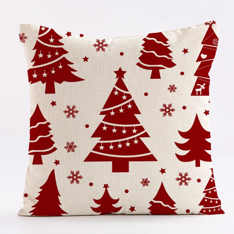 Red Snowflake Deer Christmas Pattern throw pillow cover with short plush print for living room sofa decoration cushion cover