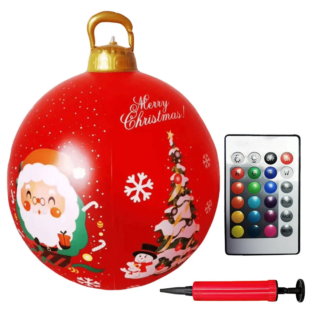 60cm Christmas Ball Ornament PVC Giant Inflatable Decorative Balls Xmas LED Light Decoration Balloon With Remote Control & Pump