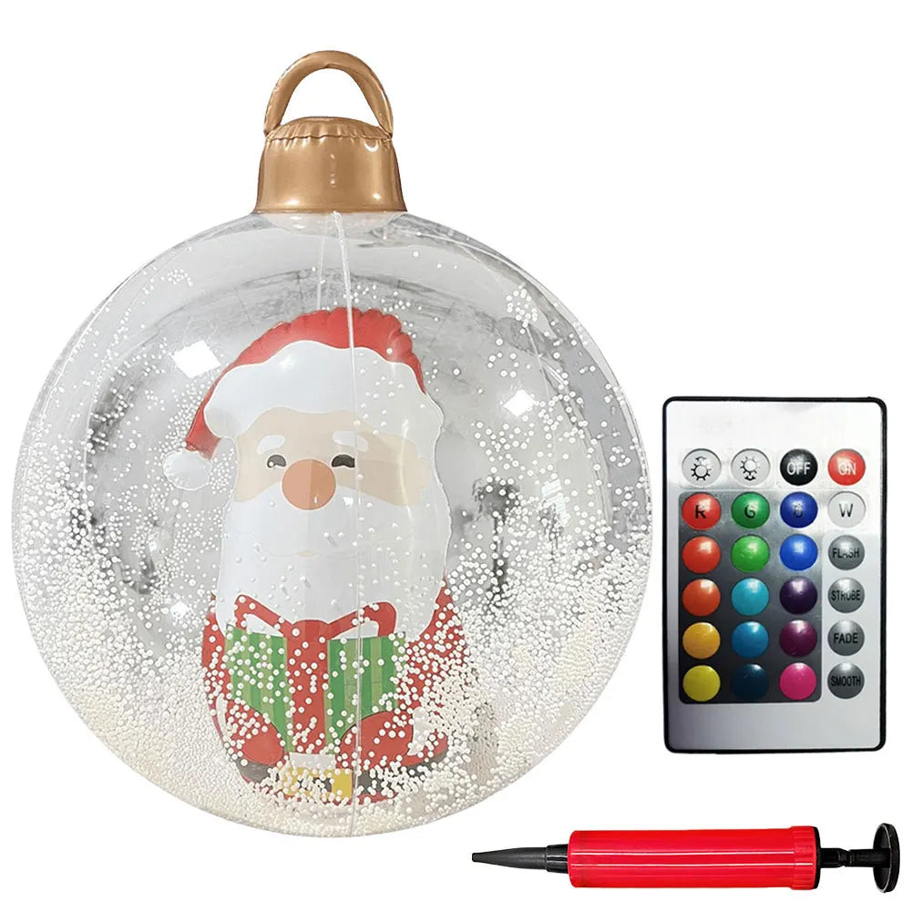 60cm Christmas Ball Ornament PVC Giant Inflatable Decorative Balls Xmas LED Light Decoration Balloon With Remote Control & Pump