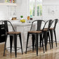Barstools Counter Height Bar Stools for Kitchen Island Farmhouse Metal High Back Bar Chairs Wooden Seat 24" Matte Black