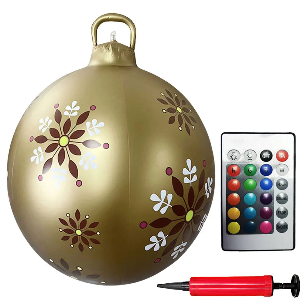 60cm Christmas Ball Ornament PVC Giant Inflatable Decorative Balls Xmas LED Light Decoration Balloon With Remote Control & Pump