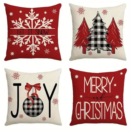 4-piece Christmas pillowcase set, 18x18 inches, suitable for living room, bedroom, Christmas decoration (without pillow core)