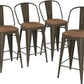 Barstools Counter Height Bar Stools for Kitchen Island Farmhouse Metal High Back Bar Chairs Wooden Seat 24" Matte Black