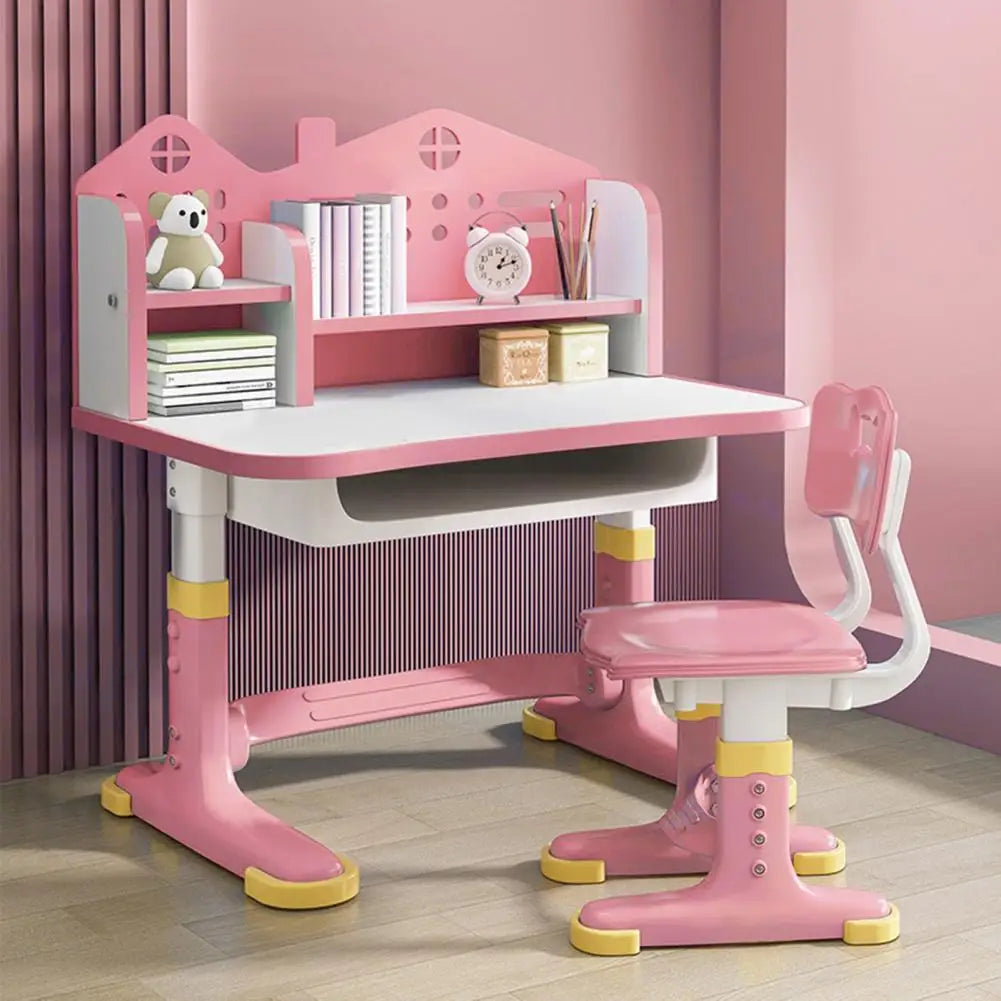 Student Children Table Kids Desk Chair Set Height Adjustable Children School Study Desk with Bookstand and Storage Drawer