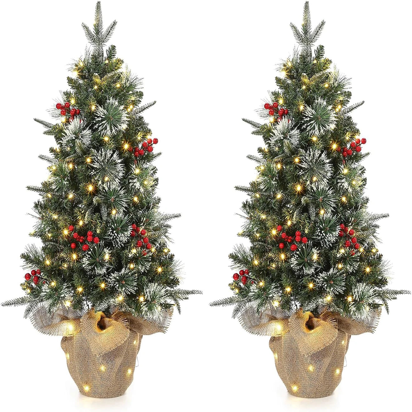 3 ft Tabletop Christmas Tree, Pre-lit Xmas Tree with Cloth Bag Base, Mini Xmas Tree with LED, Artificial Xmas Tree Home Decor