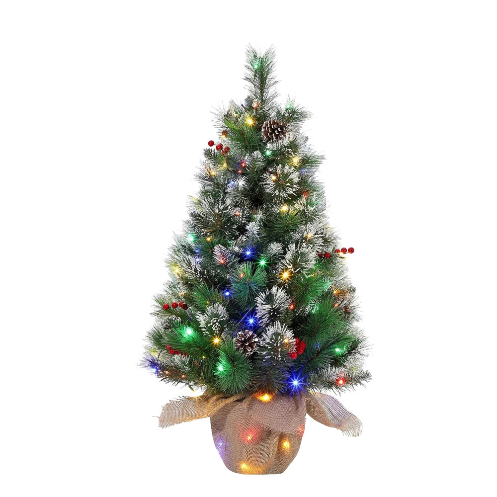 3 ft Tabletop Christmas Tree, Pre-lit Xmas Tree with Cloth Bag Base, Mini Xmas Tree with LED, Artificial Xmas Tree Home Decor