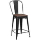 Barstools Counter Height Bar Stools for Kitchen Island Farmhouse Metal High Back Bar Chairs Wooden Seat 24" Matte Black