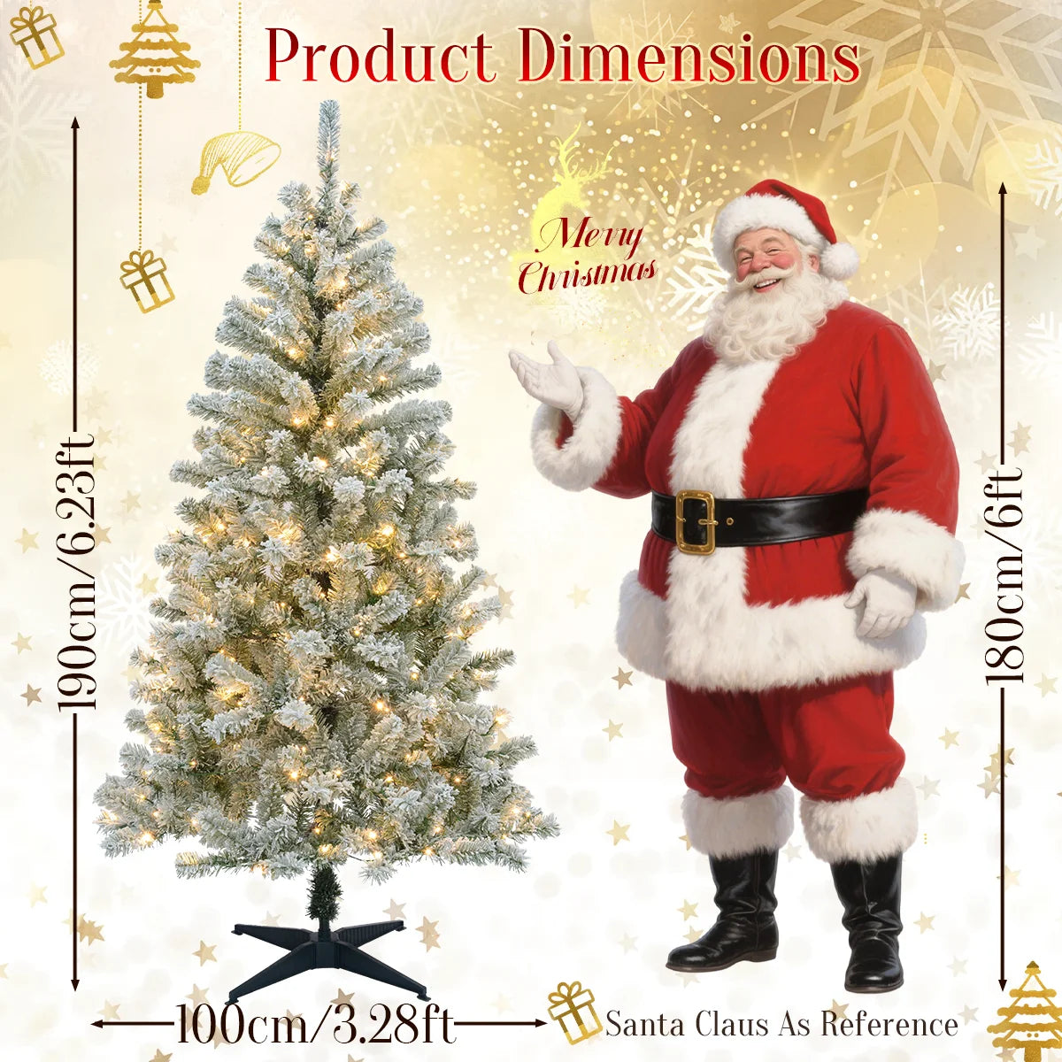 190cm Pre-Lit Artificial Christmas Tree 2025 Christmas Decorations 200 Warm-White LED Light White Green 460 Dense Branch Tips
